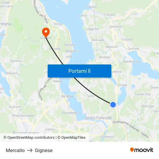 Mercallo to Gignese map