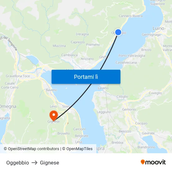 Oggebbio to Gignese map