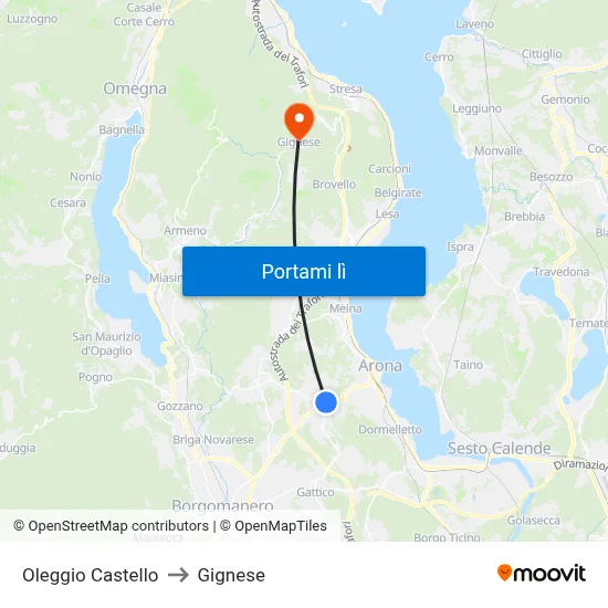 Oleggio Castello to Gignese map