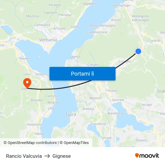 Rancio Valcuvia to Gignese map