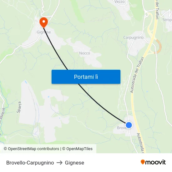 Brovello-Carpugnino to Gignese map
