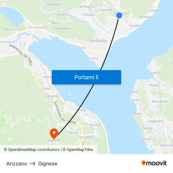 Arizzano to Gignese map