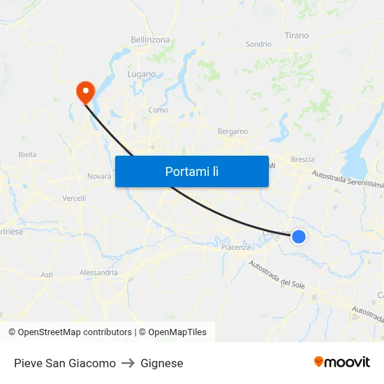 Pieve San Giacomo to Gignese map