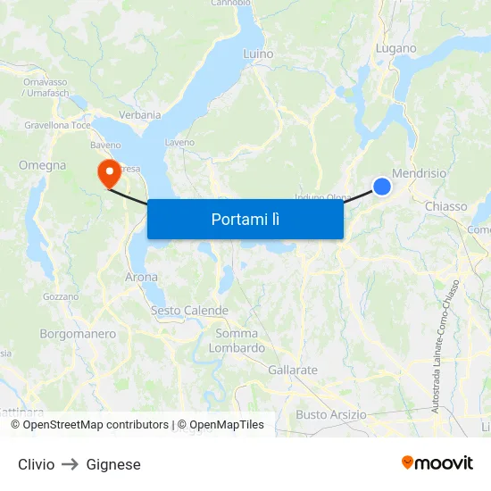 Clivio to Gignese map