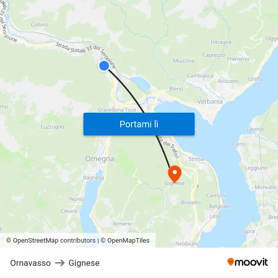 Ornavasso to Gignese map