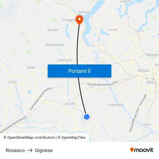 Rosasco to Gignese map