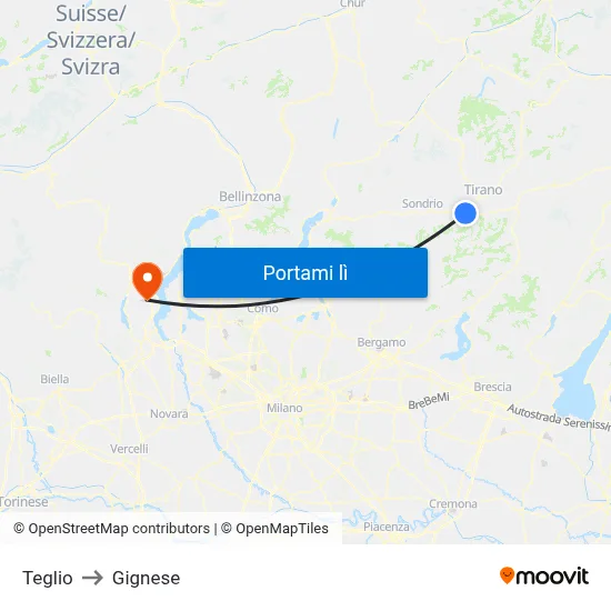 Teglio to Gignese map