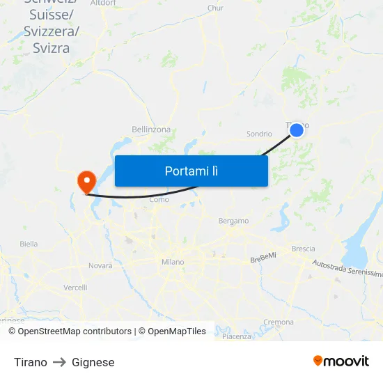 Tirano to Gignese map