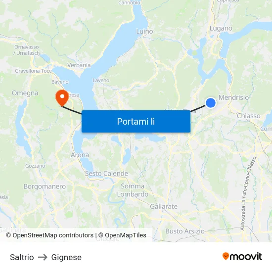 Saltrio to Gignese map