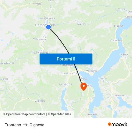 Trontano to Gignese map