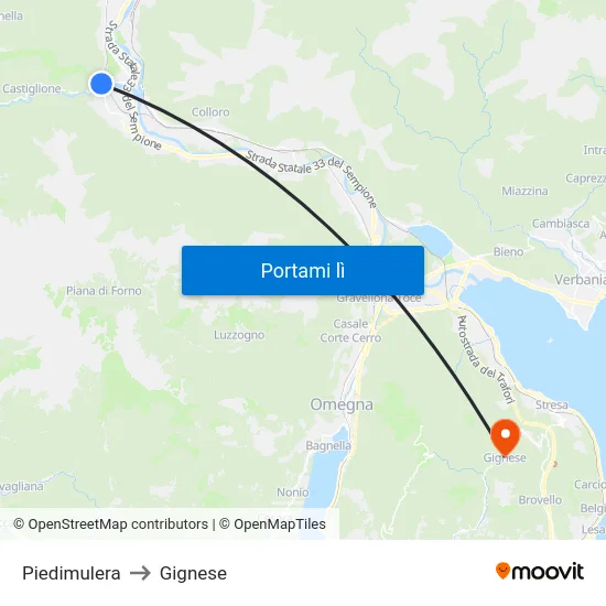 Piedimulera to Gignese map
