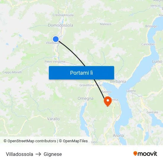 Villadossola to Gignese map