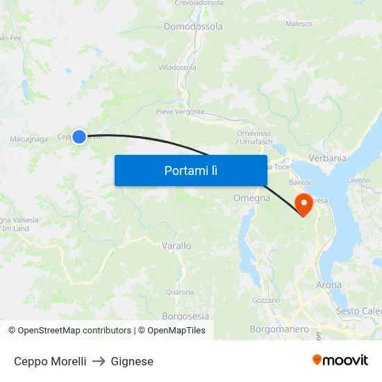 Ceppo Morelli to Gignese map