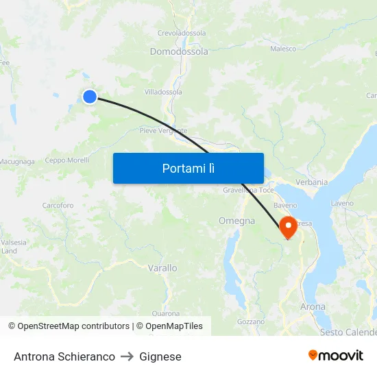 Antrona Schieranco to Gignese map