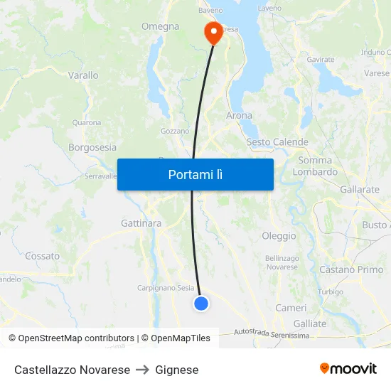 Castellazzo Novarese to Gignese map