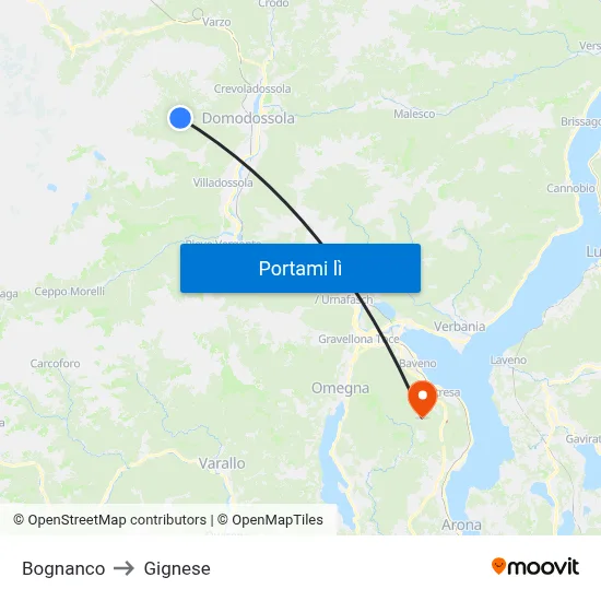 Bognanco to Gignese map