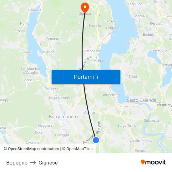 Bogogno to Gignese map