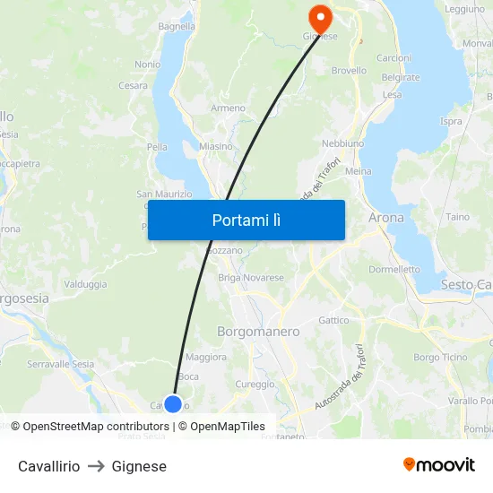 Cavallirio to Gignese map