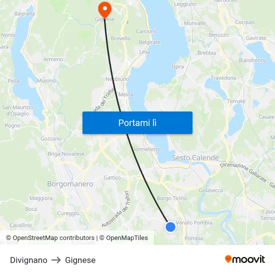 Divignano to Gignese map