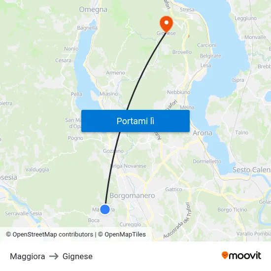 Maggiora to Gignese map