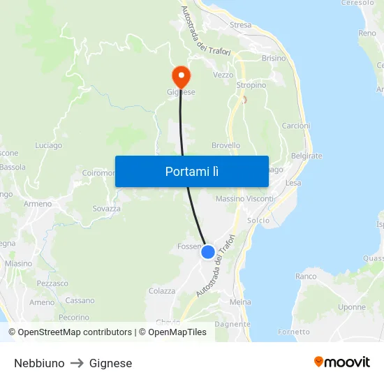 Nebbiuno to Gignese map
