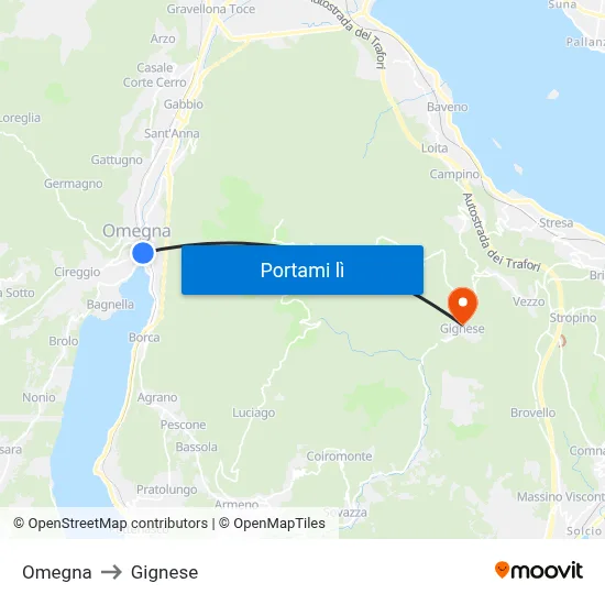 Omegna to Gignese map