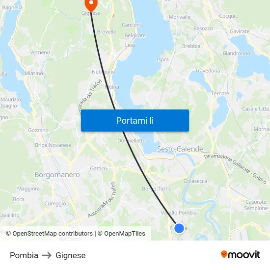 Pombia to Gignese map