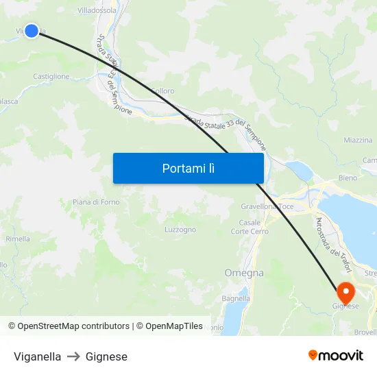 Viganella to Gignese map