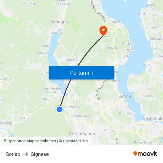 Soriso to Gignese map