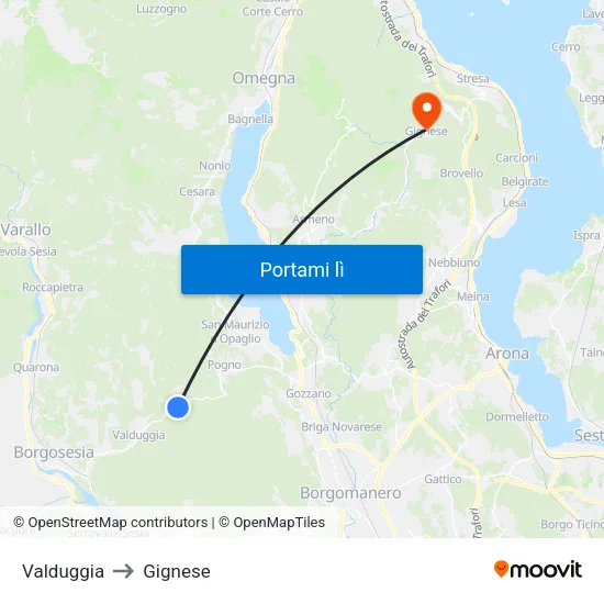 Valduggia to Gignese map