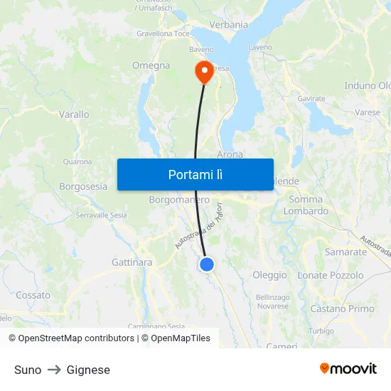 Suno to Gignese map