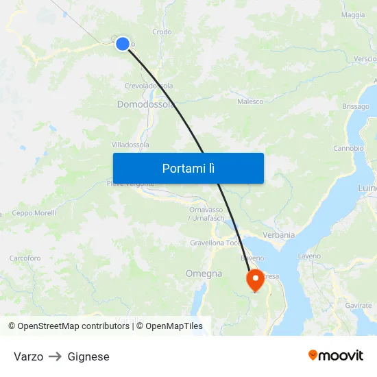 Varzo to Gignese map
