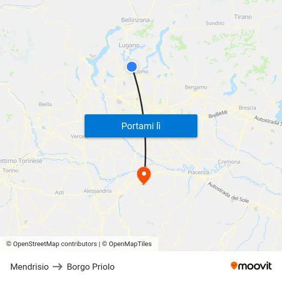 Mendrisio to Borgo Priolo map