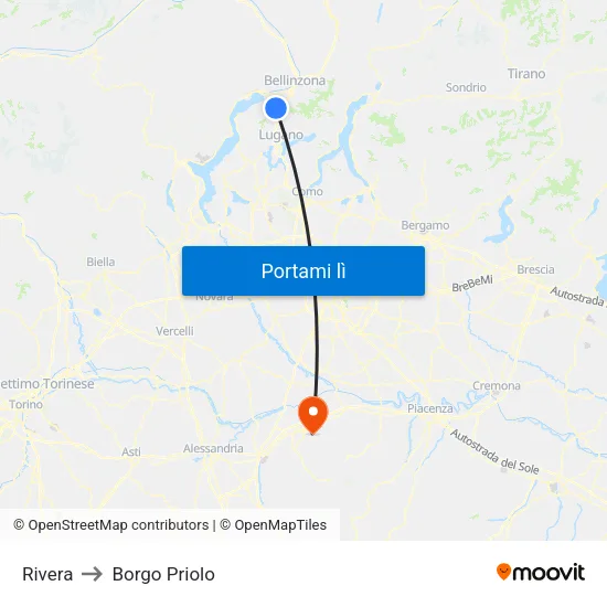 Rivera to Borgo Priolo map