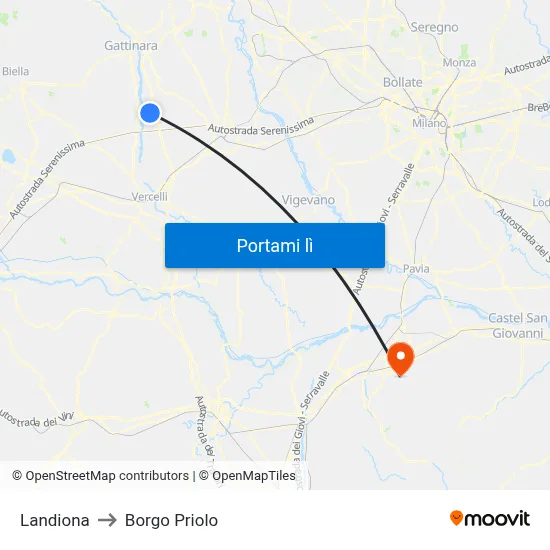 Landiona to Borgo Priolo map