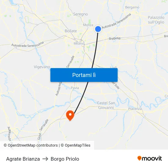 Agrate Brianza to Borgo Priolo map