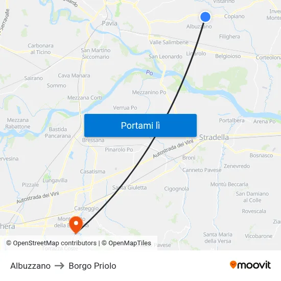 Albuzzano to Borgo Priolo map