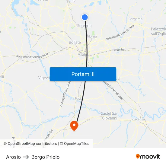 Arosio to Borgo Priolo map