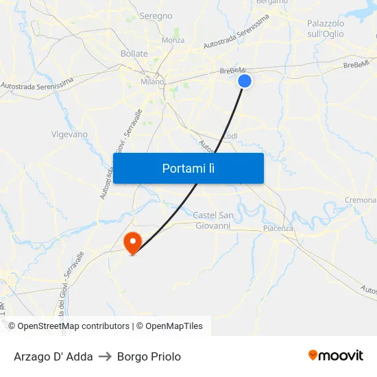 Arzago D' Adda to Borgo Priolo map