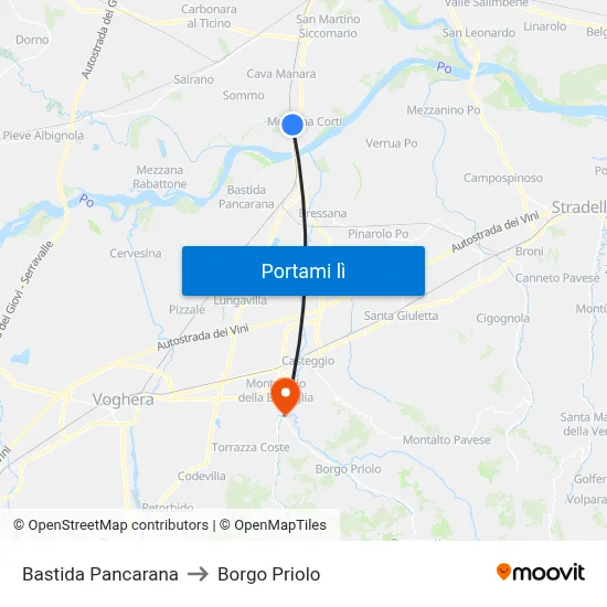 Bastida Pancarana to Borgo Priolo map