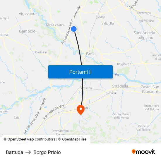 Battuda to Borgo Priolo map