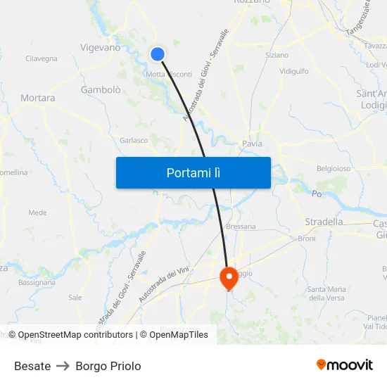 Besate to Borgo Priolo map