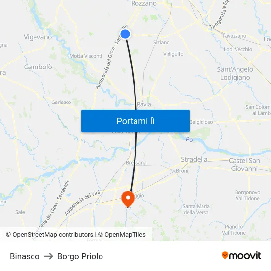 Binasco to Borgo Priolo map