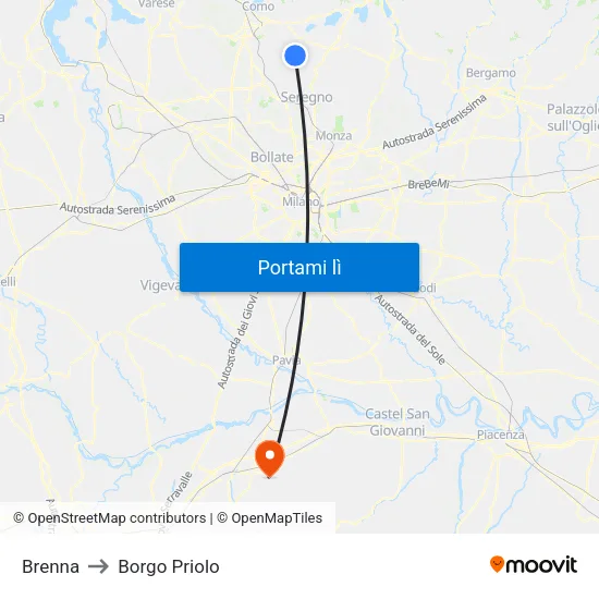 Brenna to Borgo Priolo map