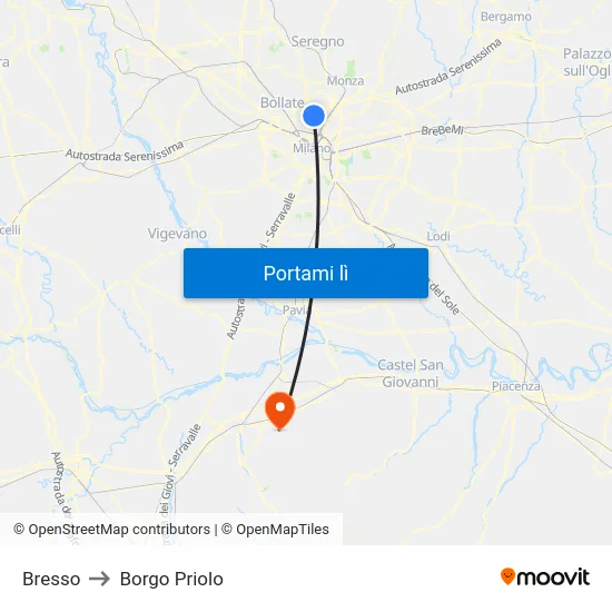 Bresso to Borgo Priolo map