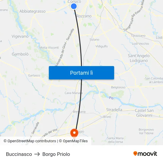 Buccinasco to Borgo Priolo map
