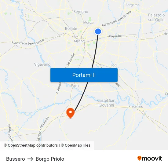 Bussero to Borgo Priolo map