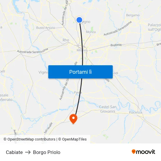Cabiate to Borgo Priolo map