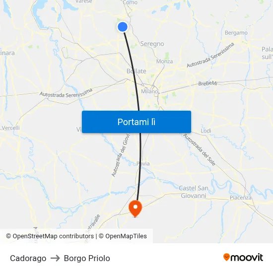 Cadorago to Borgo Priolo map