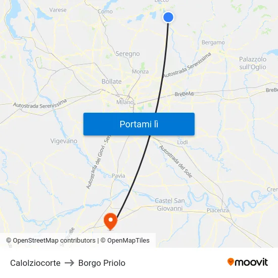 Calolziocorte to Borgo Priolo map